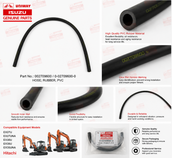 ISUZU EX30U EX35U Excavator Engine Parts PVC Rubber Hose Pipe 002709600