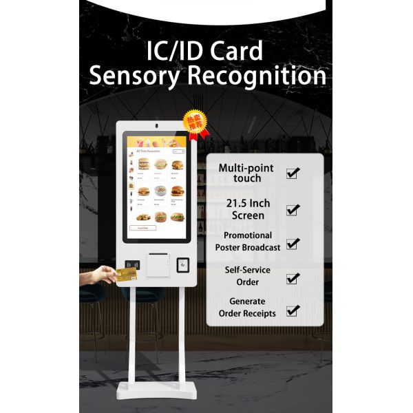 MJK 21.5 Inch Interactive Self Service Payment Kiosk 10-Point Capacitive Touch Screen SDK Enabled Android OS for Fast Food