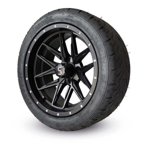 215/40R 15 inch golf Cart Matte Black Wheels and Tires Easy to Install