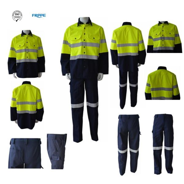 Two Tones Hi Vis Yellow Navy Blue 350gsm Fire Retardant Suit