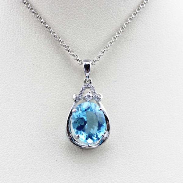 925 Silver Jewelry 9mm x11mm Oval Blue Topaz  Cubic Zircon Pendant(PSJ0420)