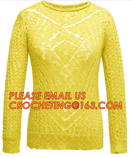 Long Sleeve Hollow Pointelle Pullover Women Spring Sweater,  Striped Hem Striped Sleeve Long Sleeve Pullover Women Sweat