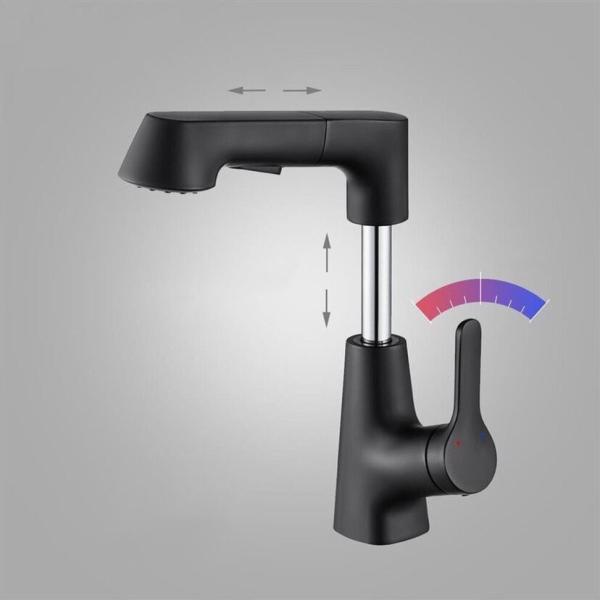 PVD Liftable Rotary Pull Waterfall Sink Faucet Gunmetal Bathroom Taps