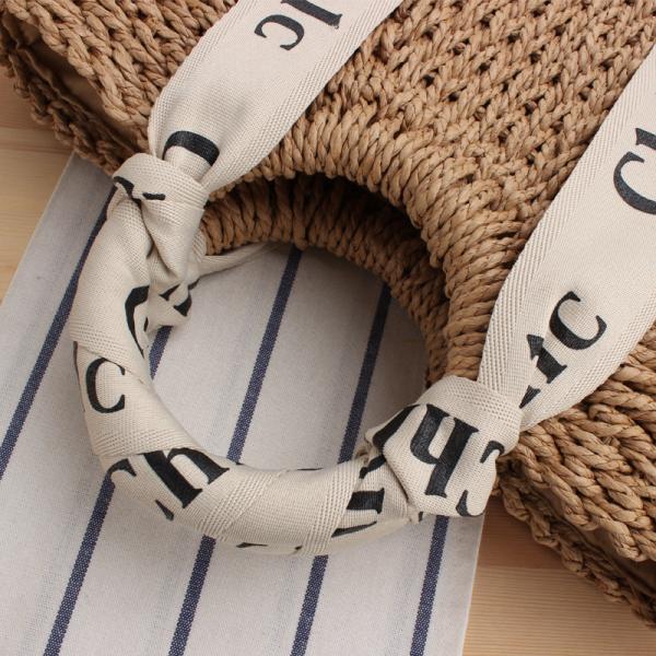 Custom Logo Accepted Silk Scarf Travel Holiday Bag with Portable Straw Woven Material