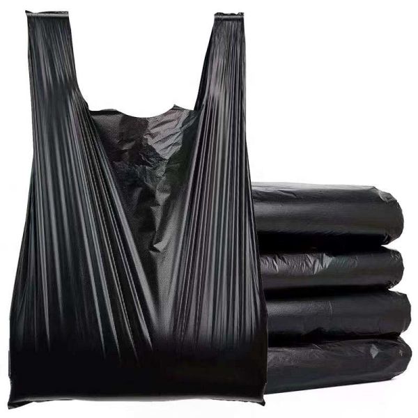 Custom Black T-Shirt Handle Garbage Bags Heavy Duty Vest Plastic Trash Bags For Household Commercial Cleaning