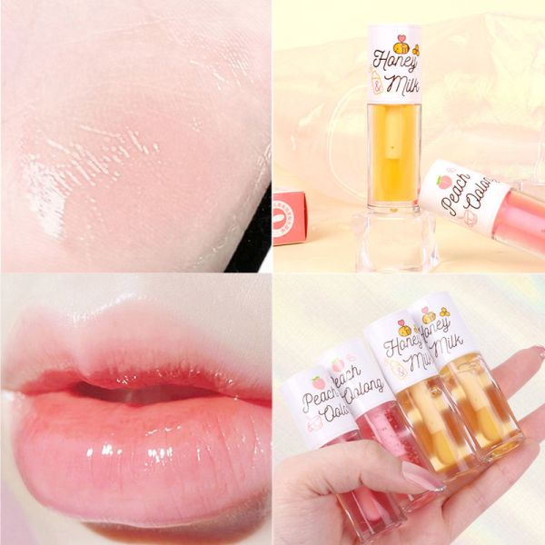 Moisturizing Lip Oil Peach Flavor Honey Plumper Lips Clear Gloss Oil