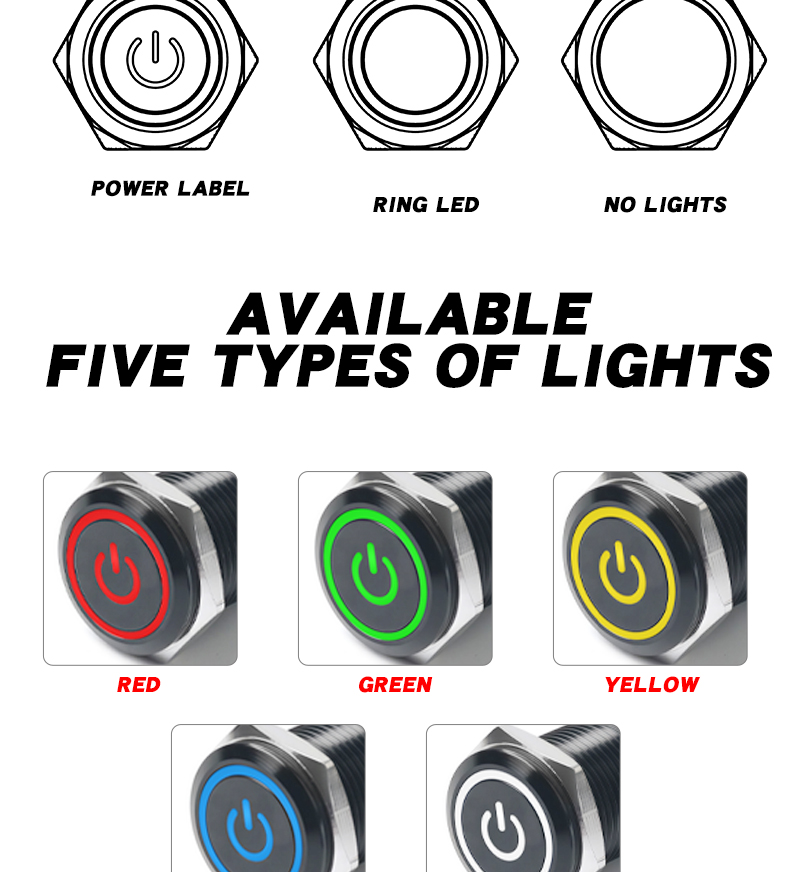 High Quality 19MM Oxidized Black  Metal Push Button Switch Self-Return 1NO with LED Momentary Reset