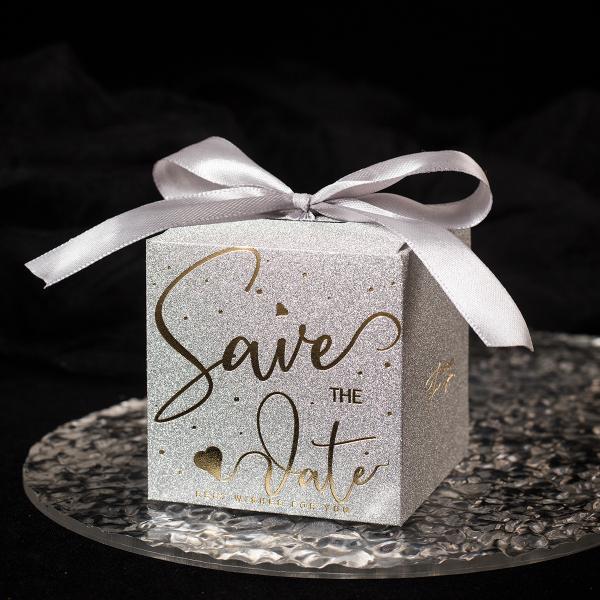 European Style Wedding Favor Box Set Glitter Silver Gold