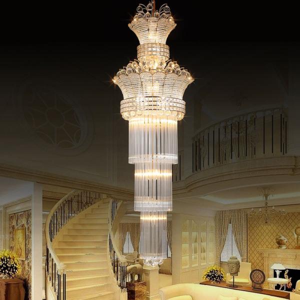 JYLIGHTING S Golden Crystal Pendant Light Villa Stair Luxury Crystal Chandelier Wedding Hotel Hall LED Crystal Lamp