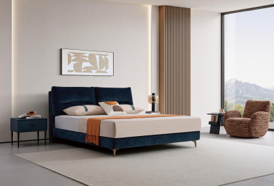 Modern minimalist chenille fabric bedroom bed ，Apartment furniture