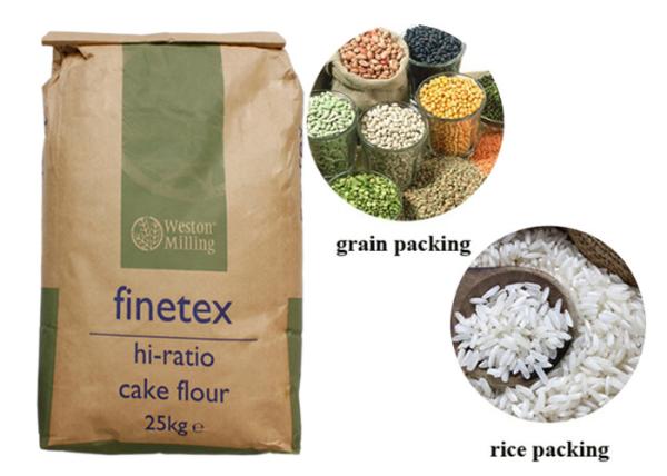 Open Top Flat Bottom Sewn 20kg Multiwall Paper Bags 25 Kg Package Paper Bag