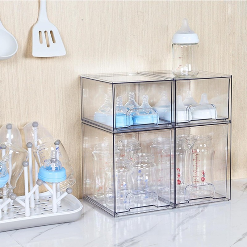 Multi-Tier Clear Makeup Organizer Detachable Stackable Desktop Storage Box Dustproof Cosmetic Display Case with Drawers for Home