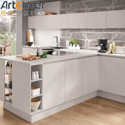 Custom Size Gloss Finish Maple Kitchen Cabinets with Modern Metal Island Dining Table
