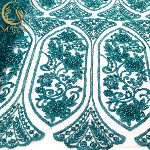 Tulle Lace Green Beaded Sequin Embroidery Fabric For Dress Making