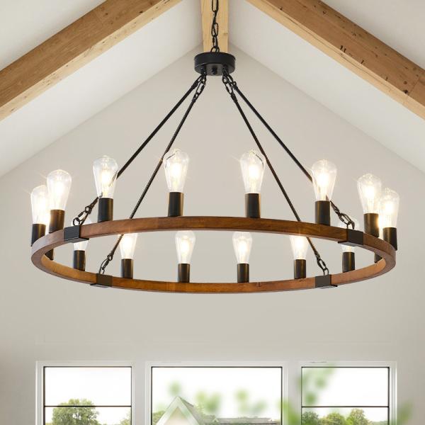 JYLIGHTING Classic American Country Crtyle Iron Dining Room High End Wooden Color Modern Pendant Light