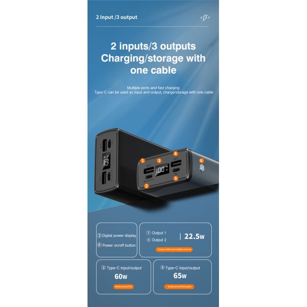 Fast Charging Phone Power Bank 30000mah 65w With Led Display