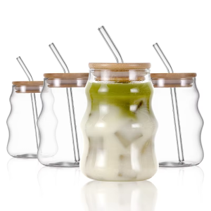 Ribbed Drinking Glass Iced Straw Tea Beer Boba Soda Can Tumbler Cup Waved Shape