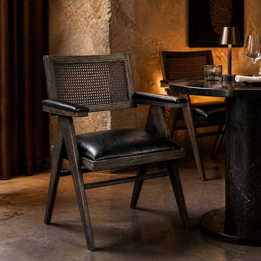 Dark Wood Cane Back Dining Armchair CYC-031-LE