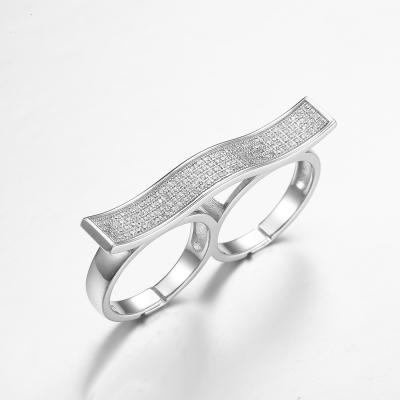 O dedo médio e Ring Finger 925 anéis de dedos do dobro de Sterling Silver CZ