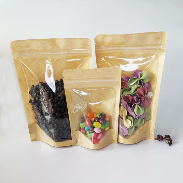 4.7x7.9 Inch Plastic Clear Front Brown Kraft Back Reclosable Stand Up Ziplock Pouch Bags Doypack For Food Packaging
