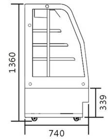 Floor Standing Bakery Food Display Showcase Curved Cake Showcase Air Cooling
