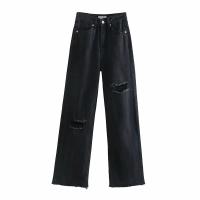 Do pé largo fraco alto de Waisted da mulher calças de brim retas personalizadas fabricante do pé