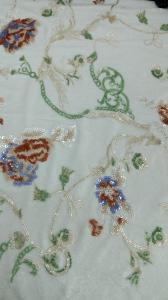 Flocked Mesh Flroal Sequin Embroideded Lace Fabric For Wedding Party Gowns