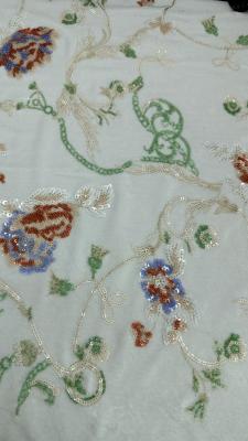 Flocked Mesh Flroal Sequin Embroideded Lace Fabric For Wedding Party Gowns