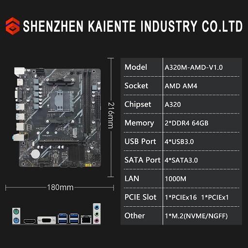 AMD AM4 Motherboard USB 3.2 SATA 3.0 Dual Channel DDR4 64GB A320 Mainboard
