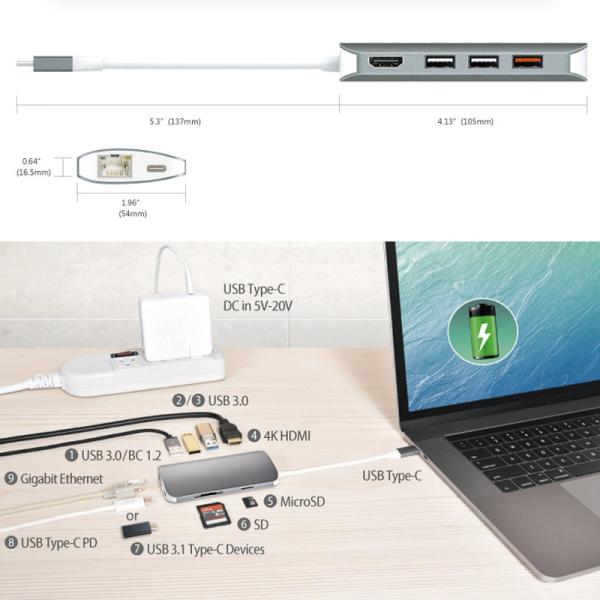 7 in 1 USB Type-c HUB type USB-C Adapter for MacBook Pro 2018/2017/2016