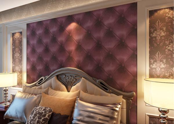 European Style Leather Wallpaper Luxury 3D Effect Contemporary Purple Wallpaper