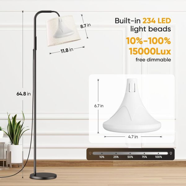 10000 Lux Light Therapy Floor Lamp with Remote Control and Adjustable Brightness for Home and Office