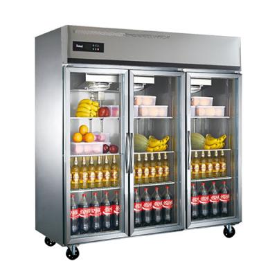 Congelador de exhibición comercial personalizado, congelador de 3 puertas de vidrio para cerveza y bebidas