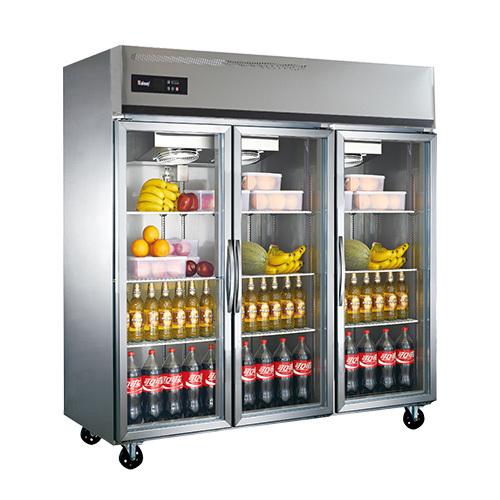 Congelador de exhibición comercial personalizado, congelador de 3 puertas de vidrio para cerveza y bebidas