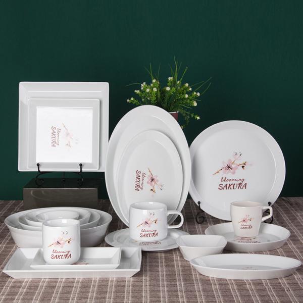 Japanese Cherry Blossom White Round Rectangle Square Baking Dessert Bowl Restaurant Ceramic Dinner Plate And Mug