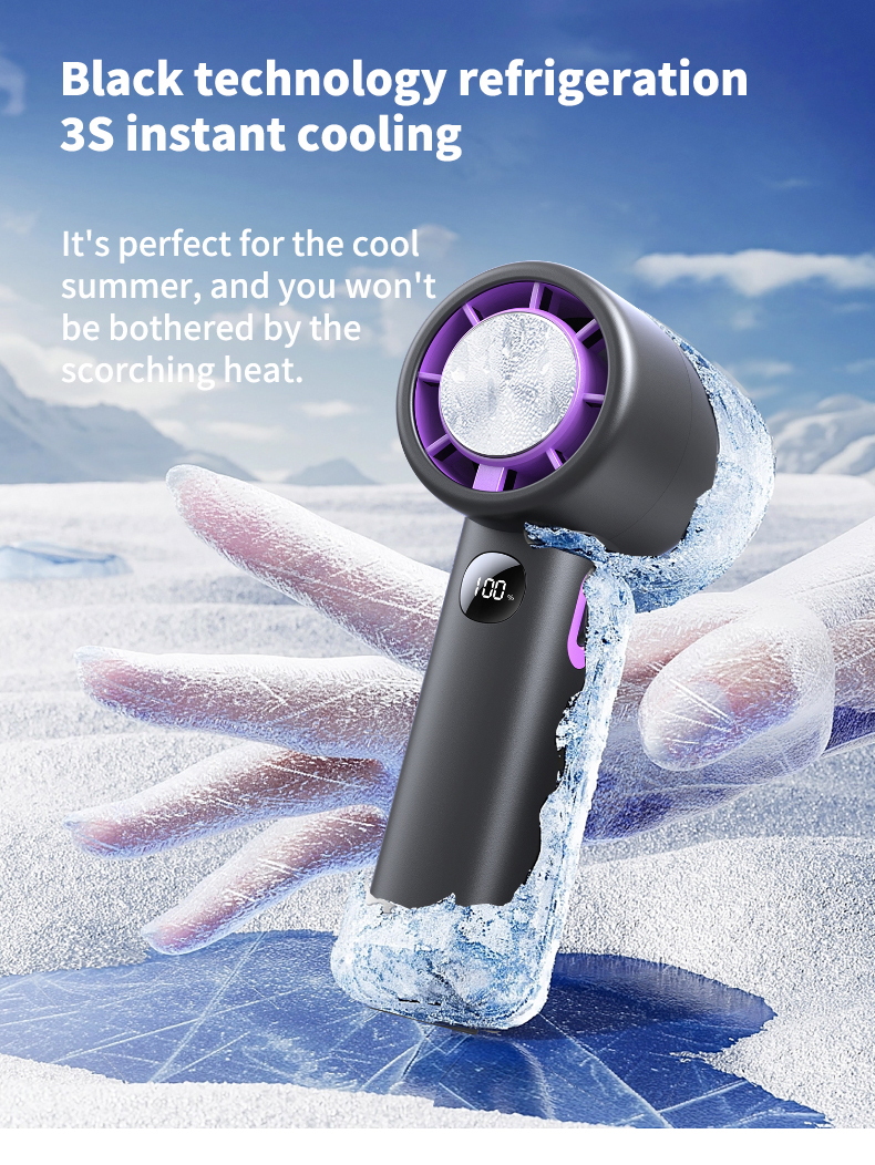 Smart Cooling Fan Wearable 10500 RPM Digital LCD Display Foldable Stand Trendy Colors-Includes Ice Pack Function Box