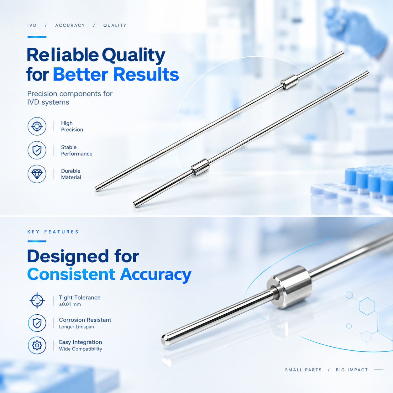 Customized Straight IVD Sampling Probe With Long Straight Slender Shaft