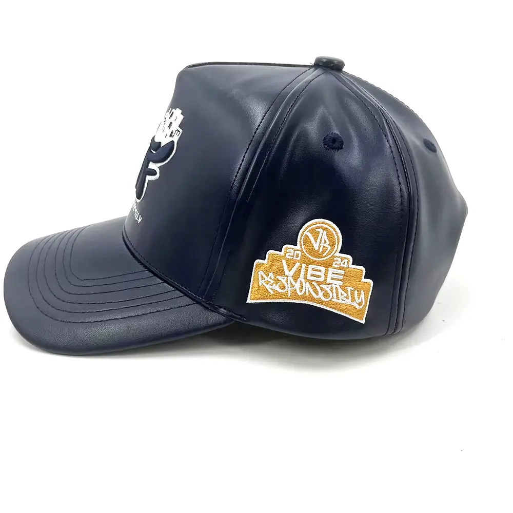 Outdoor Baseball Hat Customized 5 Panel Structured Leather Sport Style 3D Embroidery