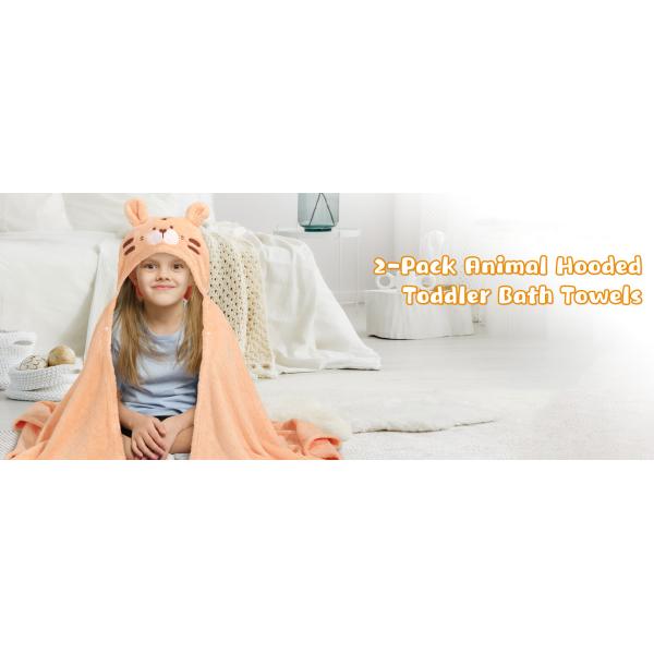 Toallas de baño para bebés con capucha de 2 paquetes - Conejo blanco y tigre naranja - 50x32 pulgadas
