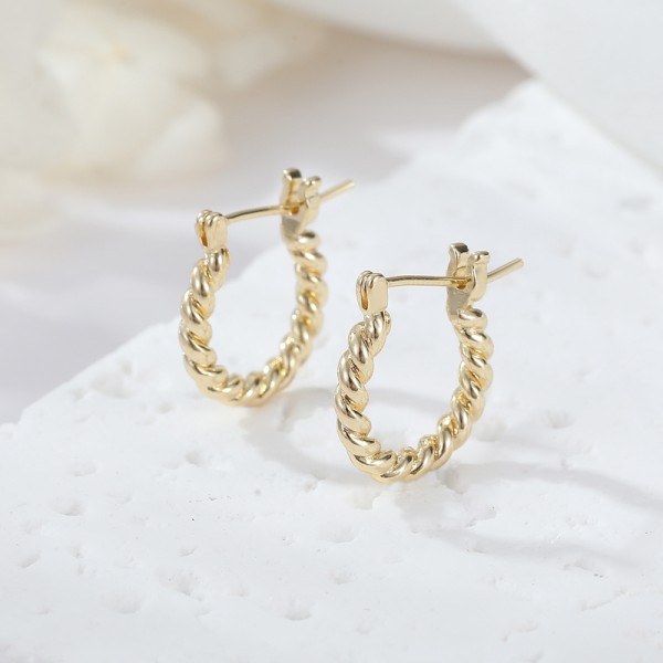 High Fashion Womens Jewellery Chunky 14K Gold Textured Hoop Earrings for Women Girls