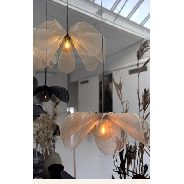 French Fabric Ceiling Pendant Lights Japanese Wabi Sabi Flower Chandelier (WH-VP-306)