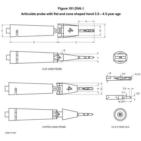 Зонд UL 60335-2-24 отчетливо произношенный с плоским конусом сформировал руку возраст 3,5 до 4,5 год