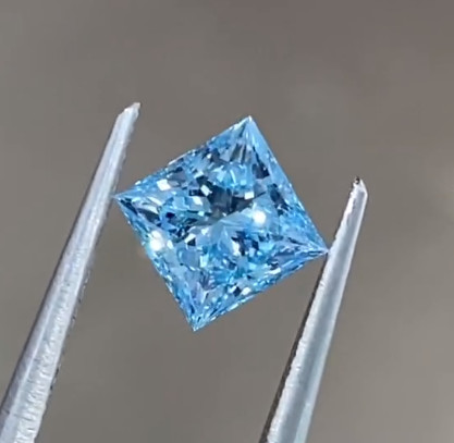 3 Carat Non Fluorescent Blue Princess Cut Diamond Lab Grown HPHT