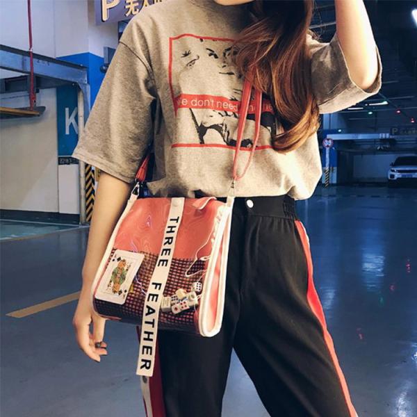 Japanese custom pu transparent bag creative bag street photo personality single shoulder diagonal bag