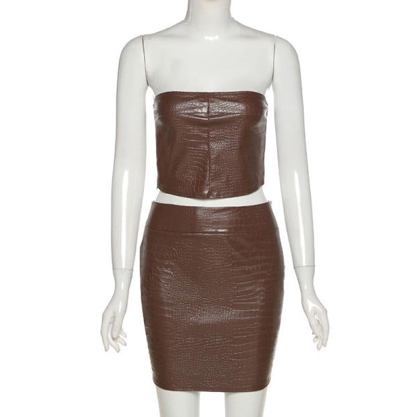 Sleeveless 2 Piece Outfit Skirt And Crop Top One Shoulder Wrapped Chest