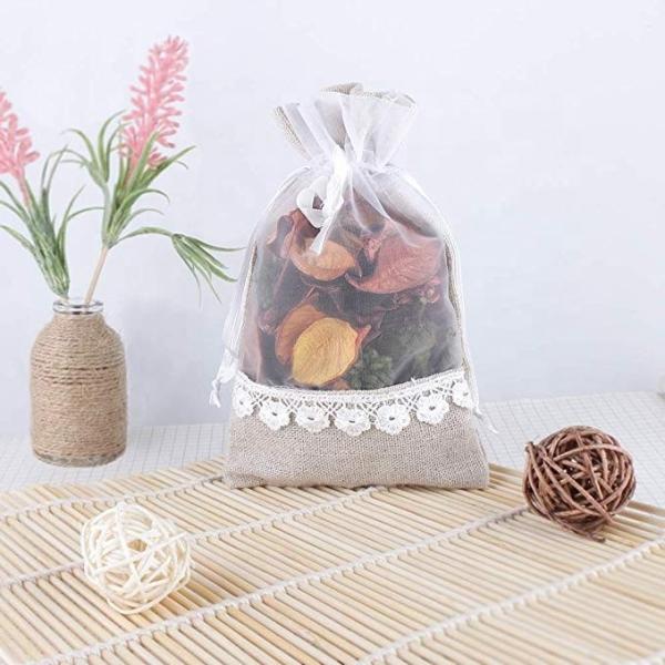Personalised Favor Linen Pouch Bags Lace Cute Custom For Wedding Party Gift