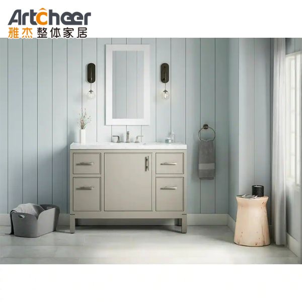 Freestanding Bathroom Vanity Cabinet with Quartz Stone Table Top Eco-Friendly and Soft Closing Design