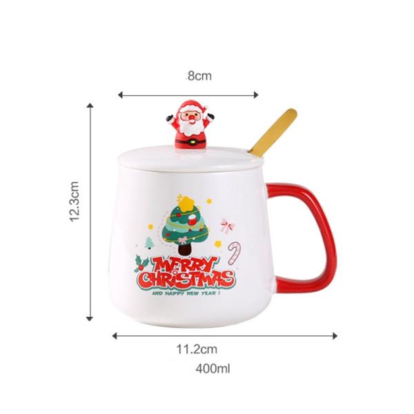 Christmas Gift Ceramic Mugs with Spoon 400ml Reusable Porcelain Coffee Cup Decoration