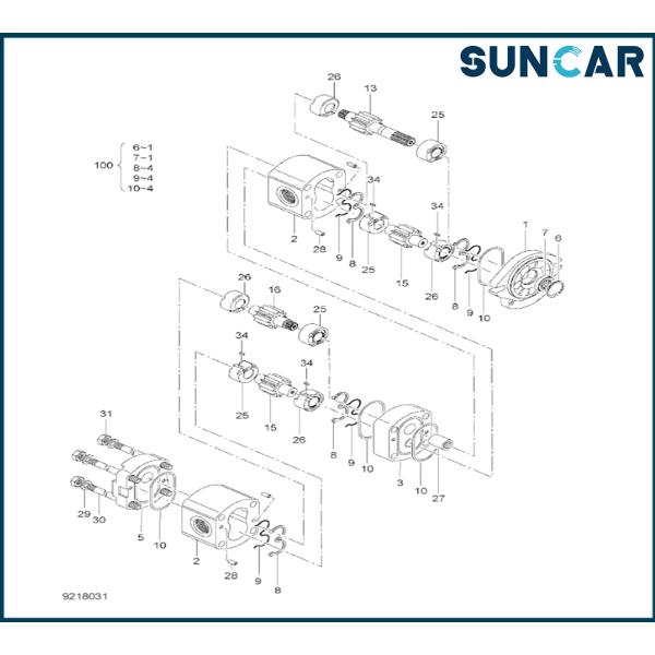 Kit de sellado de la bomba de engranajes Hitachi 9225505 para excavadora [ZX110,ZX120,ZX130,ZX135,ZX330,ZX350,ZX370,ZX600,ZX850]