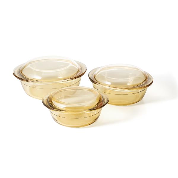 Amber Color Round Glass Casserole Dish 1400ml 1500ml 2100ml 3000ml